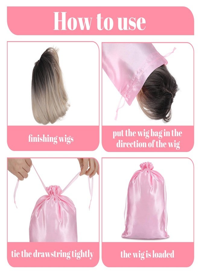 Shimmeroo 6Pcs Wig Bags Storage,Pink Wig Bags with Satin Drawstring Storage for Wigs Extension Bundle - Image 4